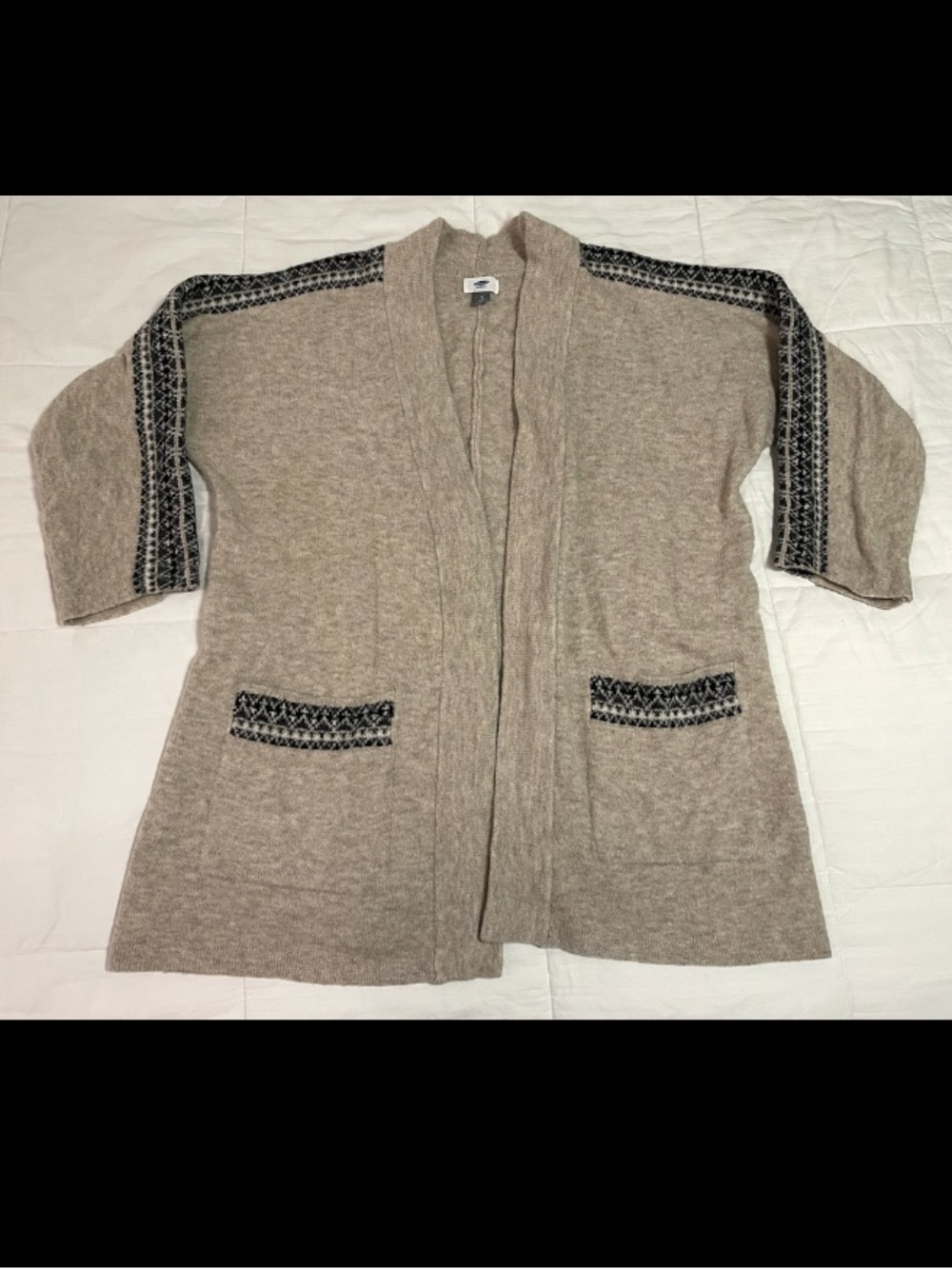 Old Navy Aztec Open Front Long Line Cardigan Oatmeal Tan Black Women Large
